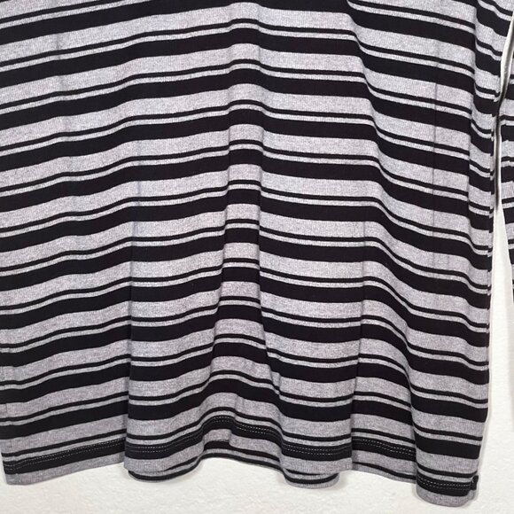 Twist Tees Size 2 Oversized Gray Black Striped V-neck Long Sleeve Top Stretch - Picture 4 of 16